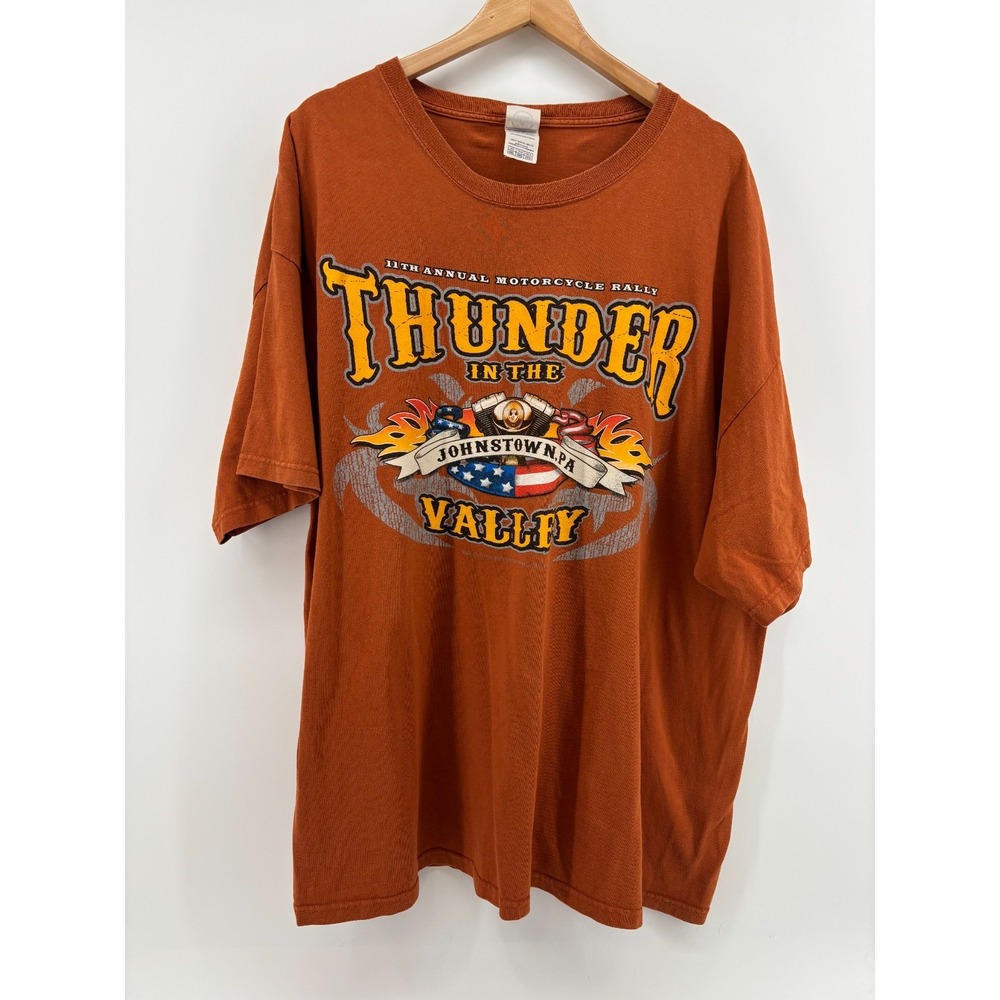 Thunder In The Valley Shirt Mens 3XL Orange 2008 Johnstown Motorcycle Rally Tee‎